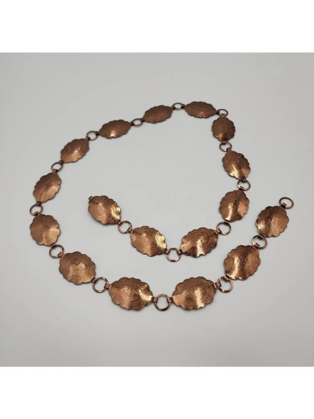 Vintage 1980’s Native American Concho hammered copper belt 38” Adjustable